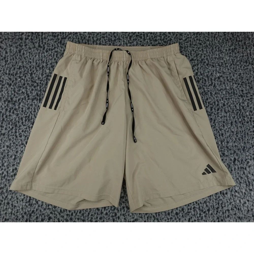 Adidas Running Shorts Mens Large Tan Good Aeroready IZ4395 3-Stripe Pocket